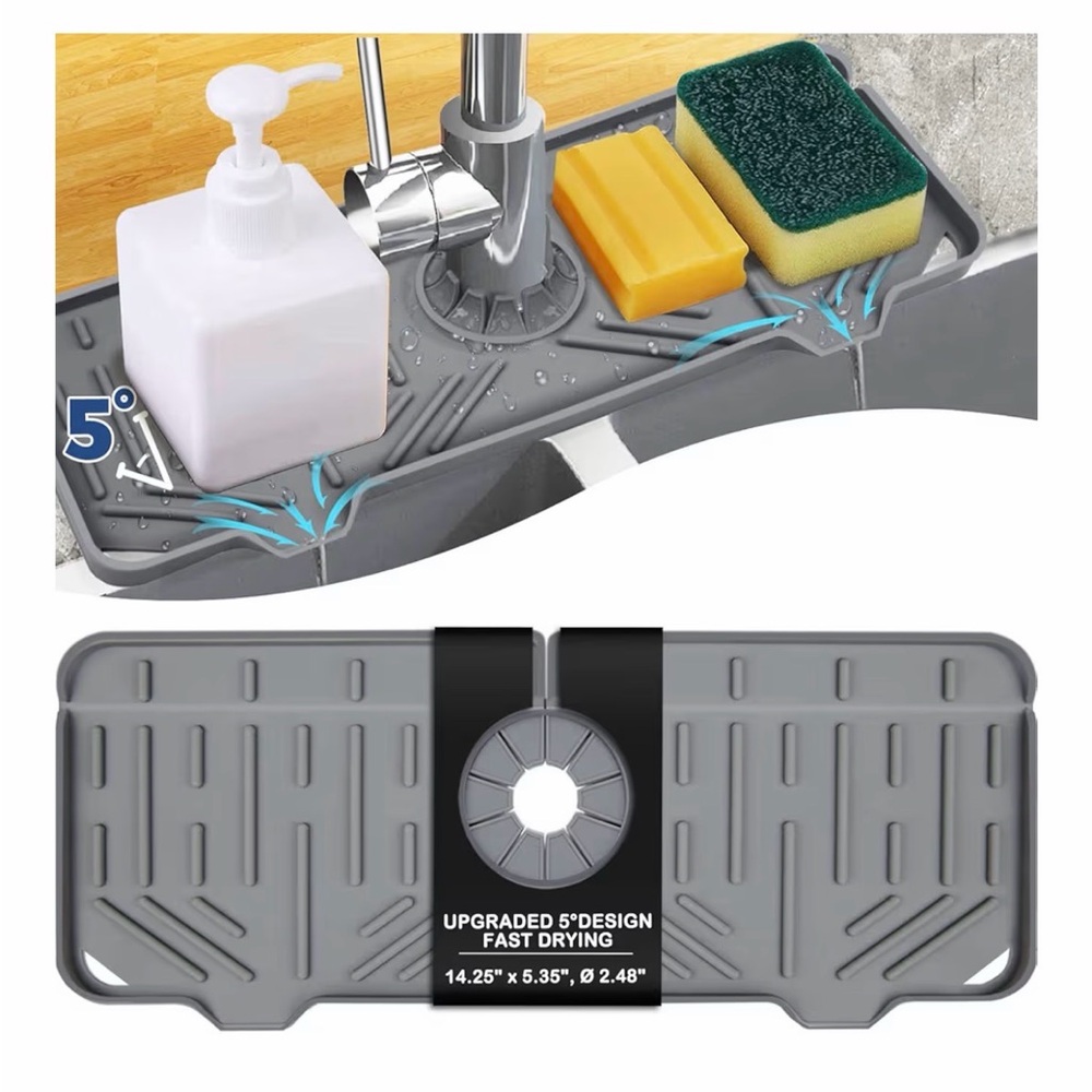 Gray Silicone Sink Organizer Mat